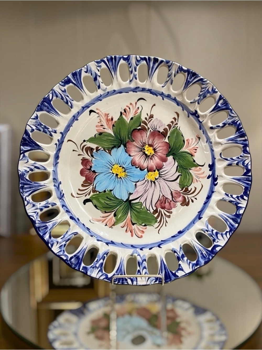Jay Willfred Andrea by Sadek Portugal 11.5” Blue Charger Wall Plate Reticulated